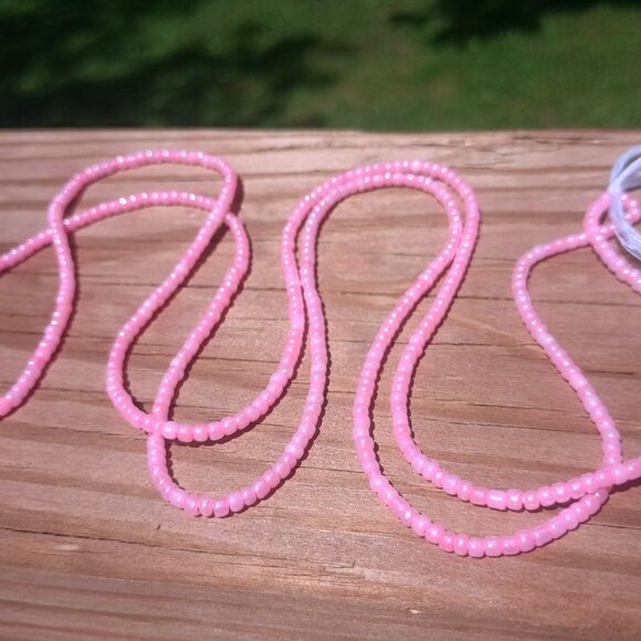 Glossy Pink Waist Beads, 42 Inches of Beads on Cotton Tie-On String - Picture 3 of 4